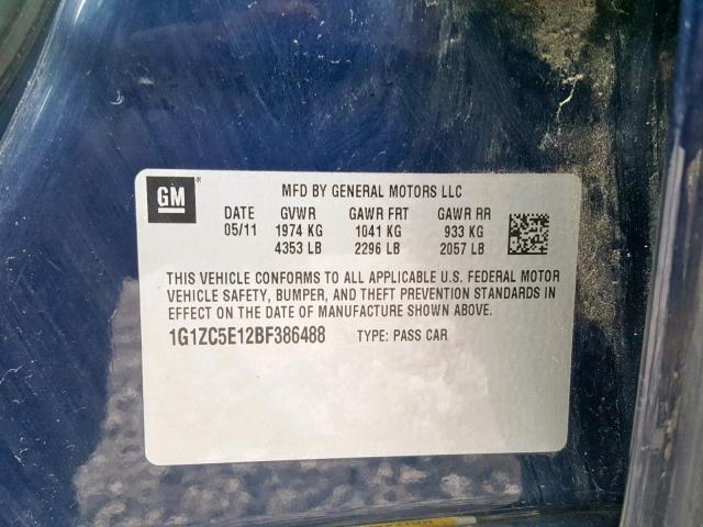 1G1ZC5E12BF386488 - 2011 CHEVROLET MALIBU 1LT 蓝色 照片 10