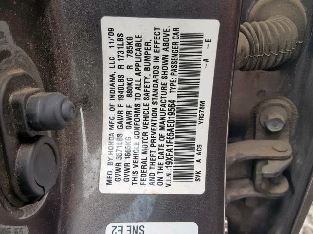 19XFA1F65AE019564 - 2010 HONDA CIVIC LX-S  фото 10