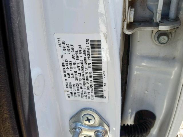 1HGCP2F8XCA196840 - 2012 HONDA ACCORD EXL WHITE photo 10