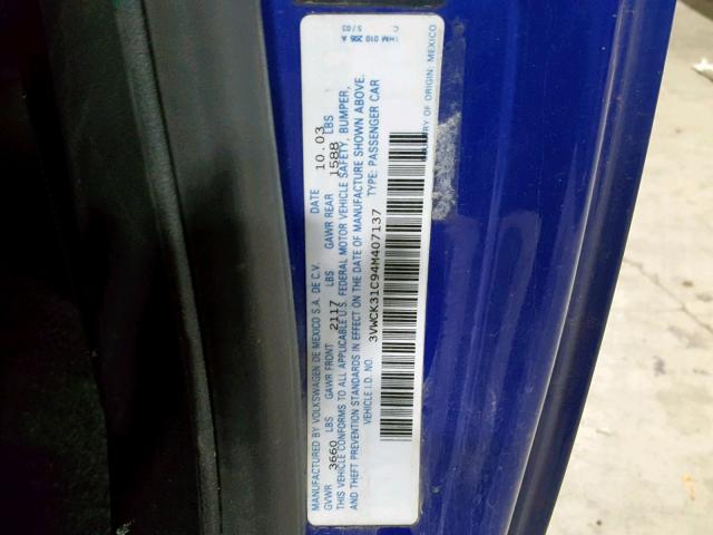 3VWCK31C94M407137 - 2004 VOLKSWAGEN NEW BEETLE ლურჯი ფოტო 10