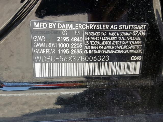 WDBUF56XX7B006323 - 2007 MERCEDES-BENZ E 350 BLACK photo 10