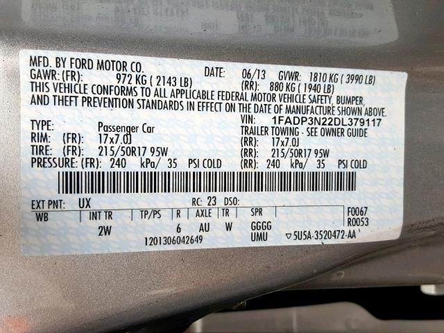 1FADP3N22DL379117 - 2013 FORD FOCUS TITA SILVER photo 10