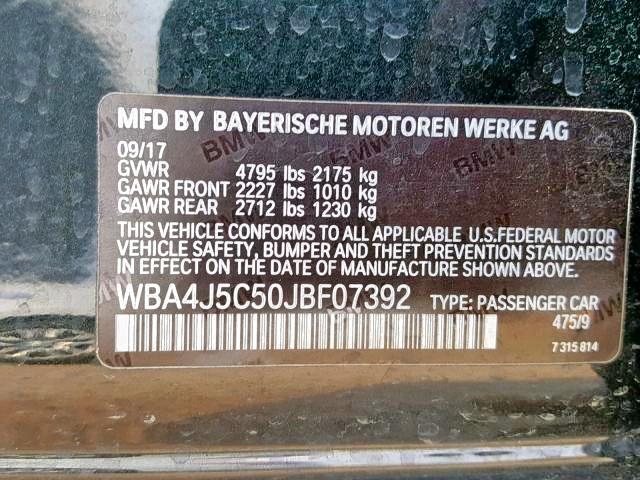 WBA4J5C50JBF07392 - 2018 BMW 440I GRAN BLACK photo 10