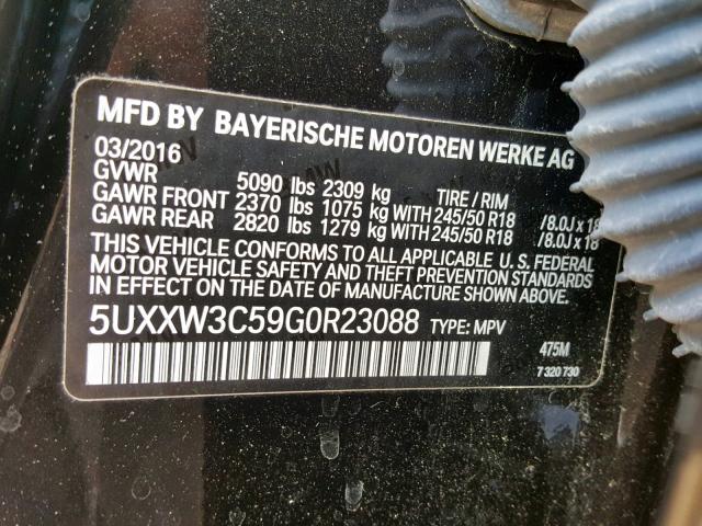 5UXXW3C59G0R23088 - 2016 BMW X4 XDRIVE2 BLACK photo 10