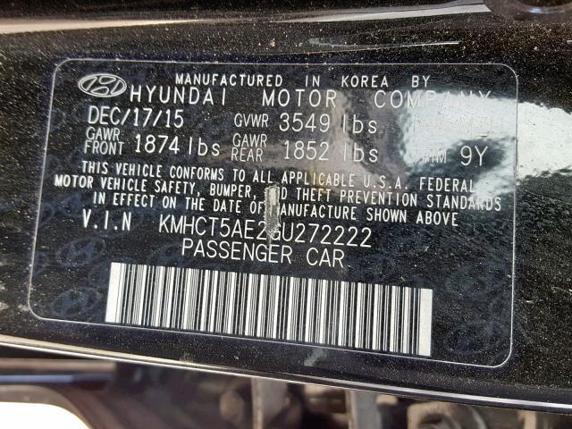 KMHCT5AE2GU272222 - 2016 HYUNDAI ACCENT SE BLACK photo 10