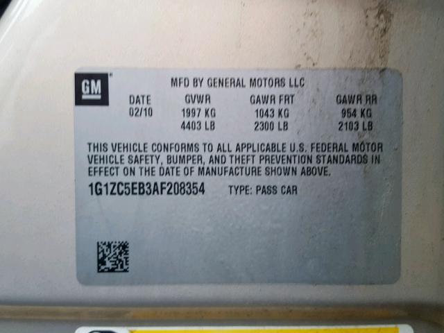 1G1ZC5EB3AF208354 - 2010 CHEVROLET MALIBU 1LT 棕色 照片 10