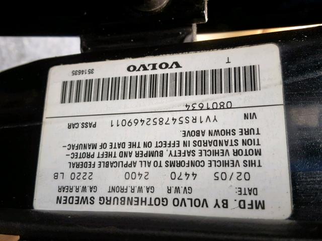 YV1RS547852469011 - 2005 VOLVO S60 T5 BLACK photo 10