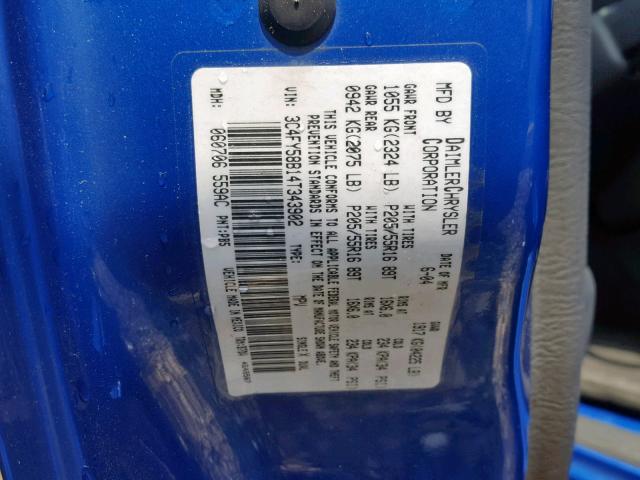 3C4FY58B14T343902 - 2004 CHRYSLER PT CRUISER BLUE photo 10