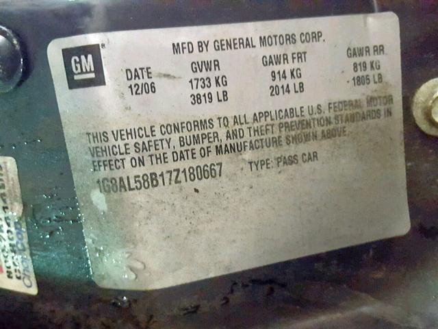 1G8AL58B17Z180667 - 2007 SATURN ION LEVEL MAROON photo 10