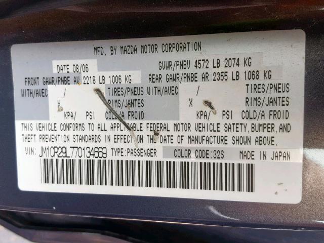 JM1CR29L770134669 - 2007 MAZDA 5 GRAY photo 10