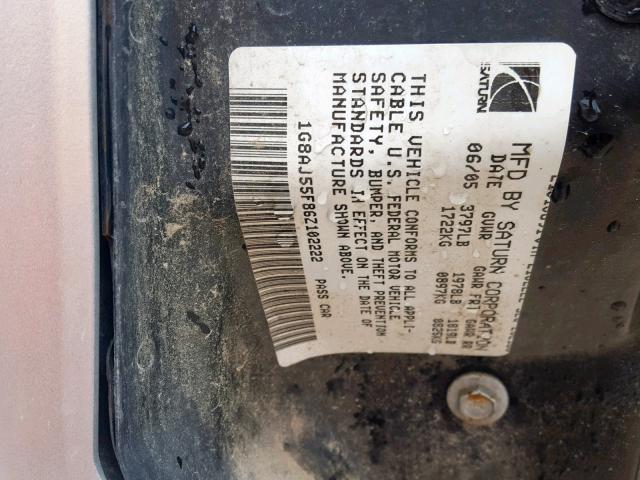 1G8AJ55F86Z102222 - 2006 SATURN ION LEVEL SILVER photo 10