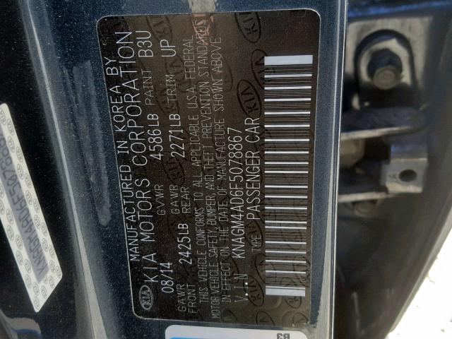 KNAGM4AD6F5078867 - 2015 KIA OPTIMA HYB GRAY photo 10