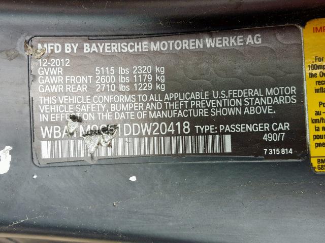 WBAYM9C51DDW20418 - 2013 BMW 650 I BLACK photo 10