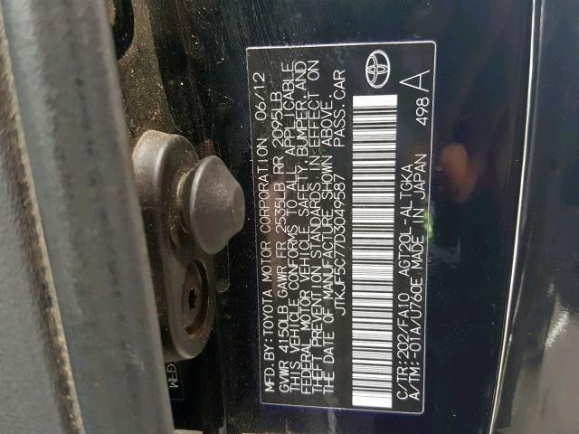 JTKJF5C77D3049587 - 2013 TOYOTA SCION TC 黑色 照片 10