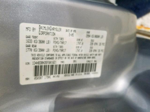 1D4HB38N35F601621 - 2005 DODGE DURANGO ST SILVER photo 10