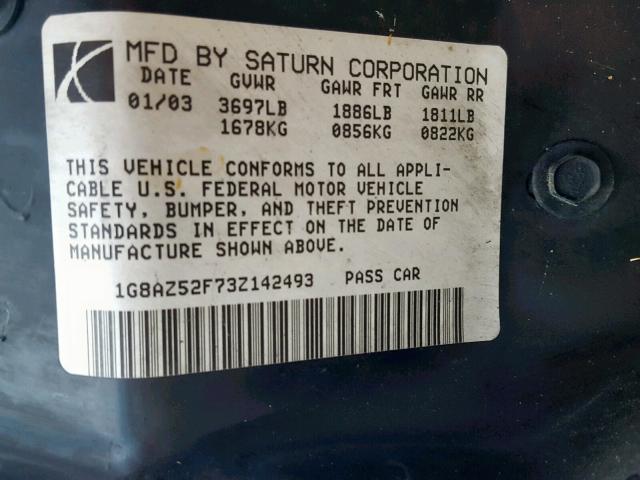 1G8AZ52F73Z142493 - 2003 SATURN ION LEVEL WHITE photo 10