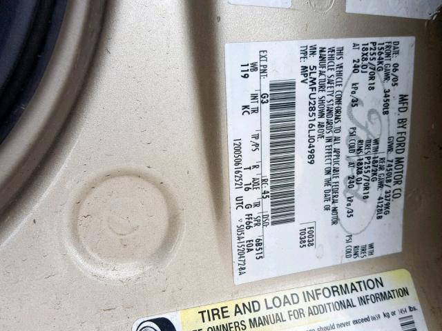 5LMFU28516LJ04989 - 2006 LINCOLN NAVIGATOR 棕色 照片 10