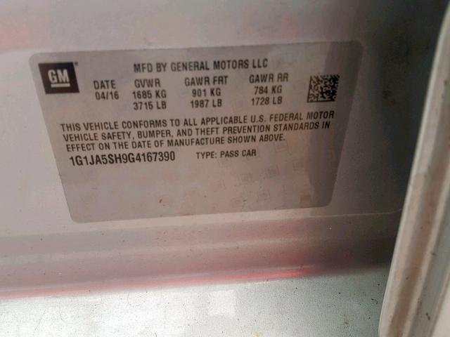 1G1JA5SH9G4167390 - 2016 CHEVROLET SONIC LS SILVER photo 10