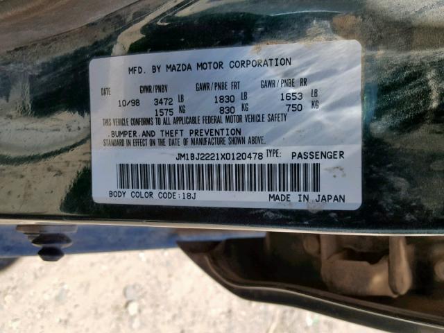 JM1BJ2221X0120478 - 1999 MAZDA PROTEGE DX GREEN photo 10