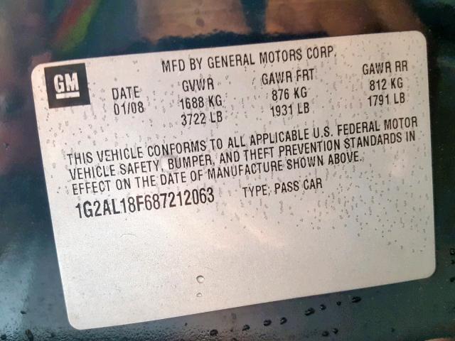 1G2AL18F687212063 - 2008 PONTIAC G5 BLACK photo 10
