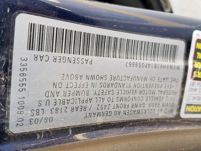 WVWRH63B14P059667 - 2004 VOLKSWAGEN PASSAT GLX BLUE photo 10