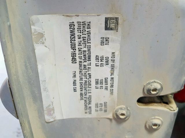 1G2WK52J03F169450 - 2003 PONTIAC GRAND PRIX SILVER photo 10