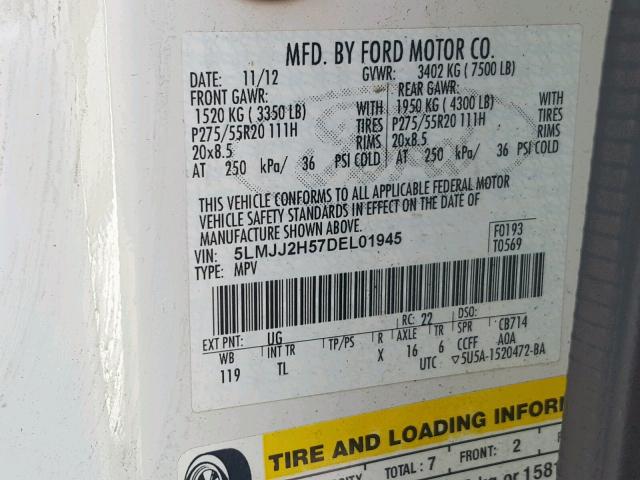 5LMJJ2H57DEL01945 - 2013 LINCOLN NAVIGATOR 白色 照片 10