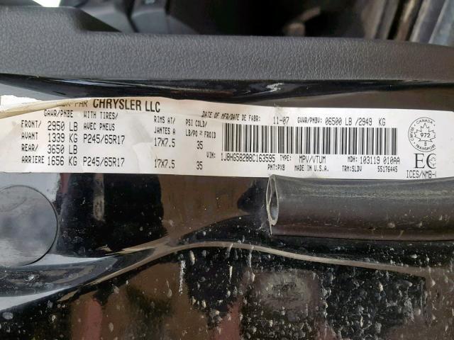 1J8HG58288C163595 - 2008 JEEP COMMANDER BLACK photo 10