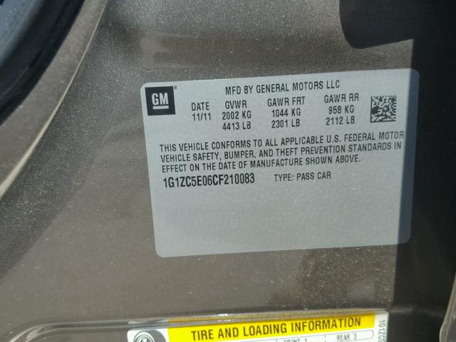 1G1ZC5E06CF210083 - 2012 CHEVROLET MALIBU 1LT 金色 照片 10