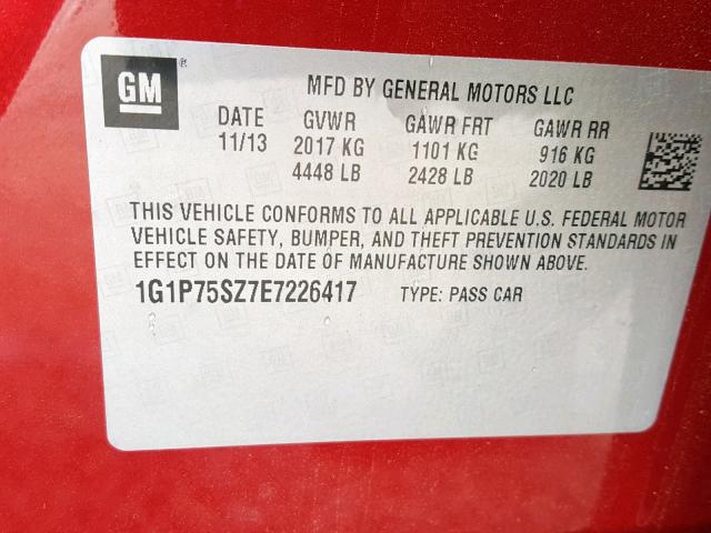 1G1P75SZ7E7226417 - 2014 CHEVROLET CRUZE RED photo 10