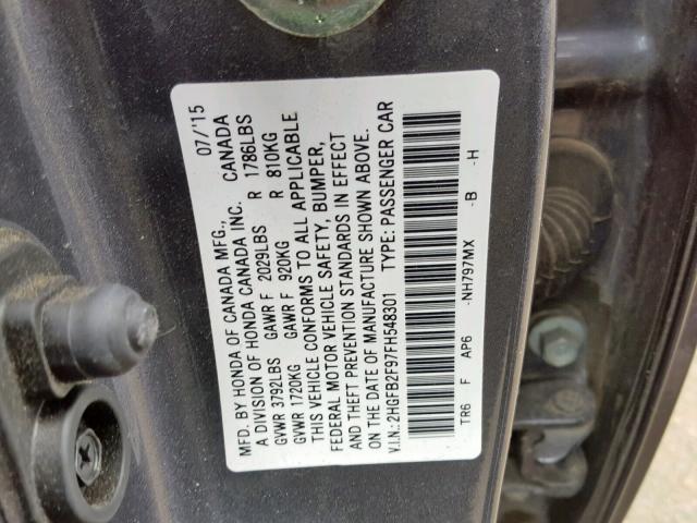 2HGFB2F97FH548301 - 2015 HONDA CIVIC EXL Boz foto 10