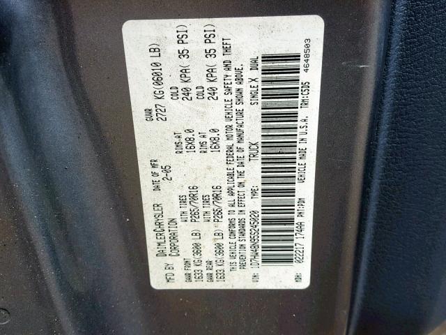 1D7HW48N95S245020 - 2005 DODGE DAKOTA QUA GRAY photo 10