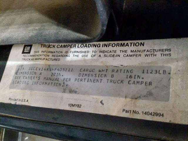 1GCEV14K3HF405111 - 1987 CHEVROLET V10 BLACK photo 10