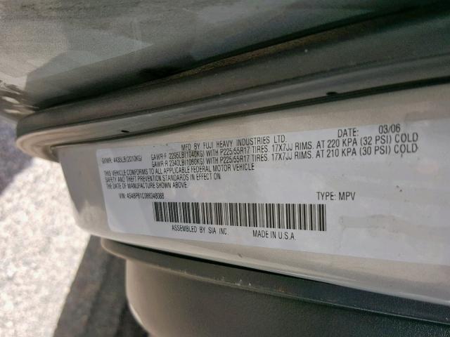 4S4BP61C066348088 - 2006 SUBARU LEGACY OUT SILVER photo 10