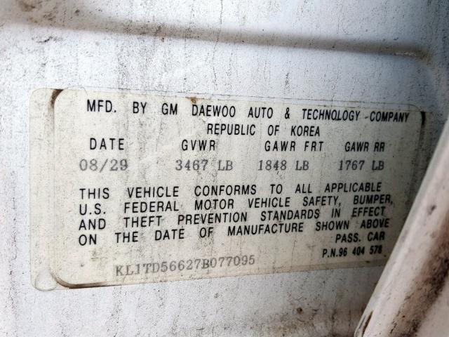 KL1TD56627B077095 - 2007 CHEVROLET AVEO BASE Ağ foto 10