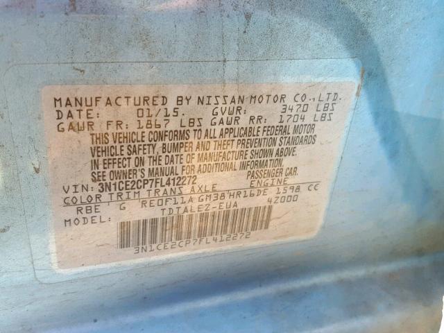 3N1CE2CP7FL412272 - 2015 NISSAN VERSA NOTE BLUE photo 10