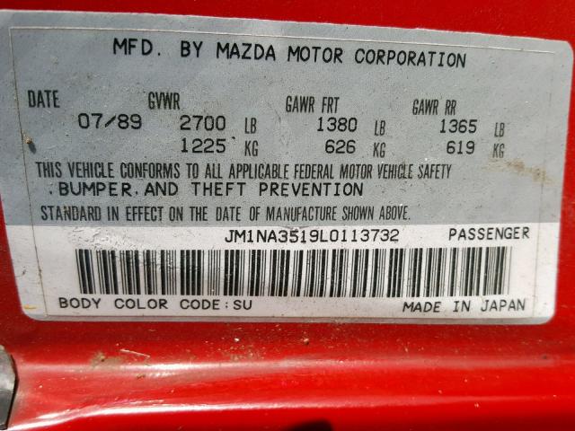 JM1NA3519L0113732 - 1990 MAZDA MX-5 MIATA RED photo 10