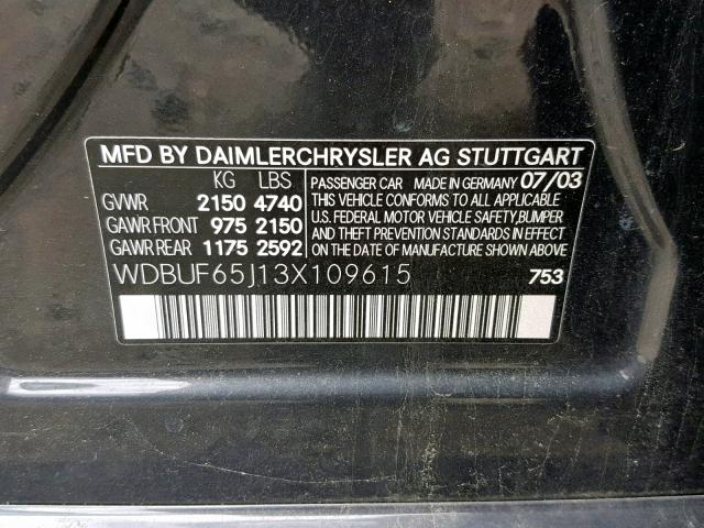 WDBUF65J13X109615 - 2003 MERCEDES-BENZ E 320 GRAY photo 10