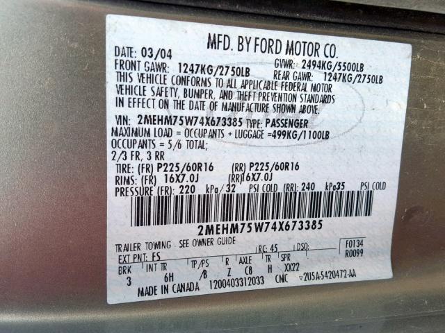 2MEHM75W74X673385 - 2004 MERCURY GRAND MARQ SILVER photo 10