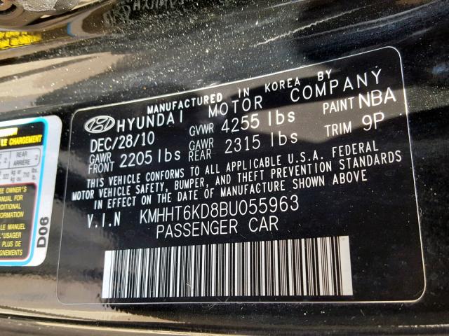 KMHHT6KD8BU055963 - 2011 HYUNDAI GENESIS CO BLACK photo 10