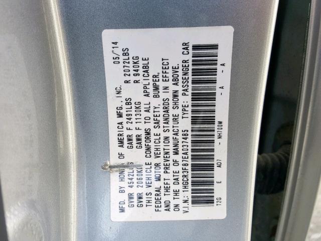 1HGCR3F87EA037485 - 2014 HONDA ACCORD EXL SILVER photo 10