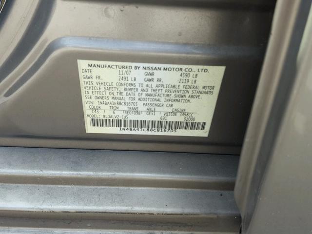 1N4BA41E88C816705 - 2008 NISSAN MAXIMA SE GOLD photo 10