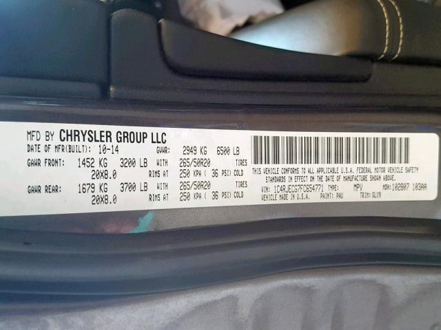 1C4RJECG7FC654771 - 2015 JEEP GRAND CHER GRAY photo 10