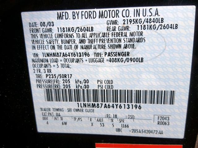 1LNHM87A64Y613196 - 2004 LINCOLN LS 黑色 照片 10