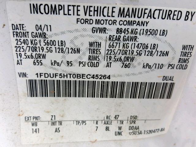 1FDUF5HT0BEC45264 - 2011 FORD F550 SUPER WHITE photo 10