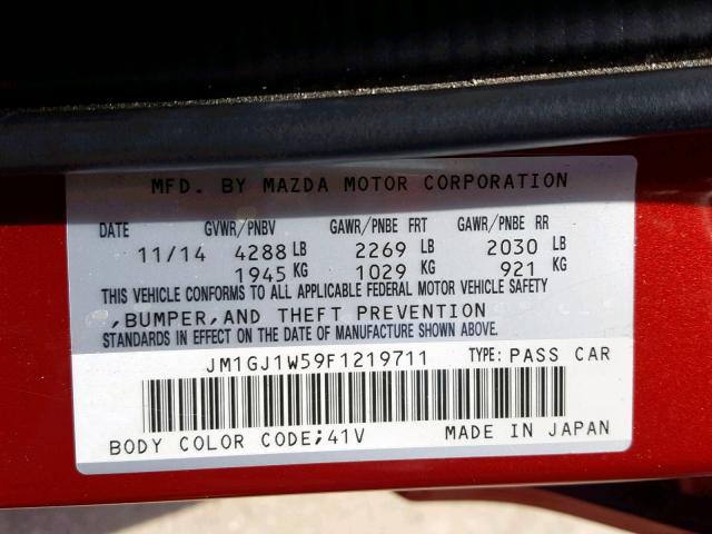 JM1GJ1W59F1219711 - 2015 MAZDA 6 GRAND TO RED photo 10