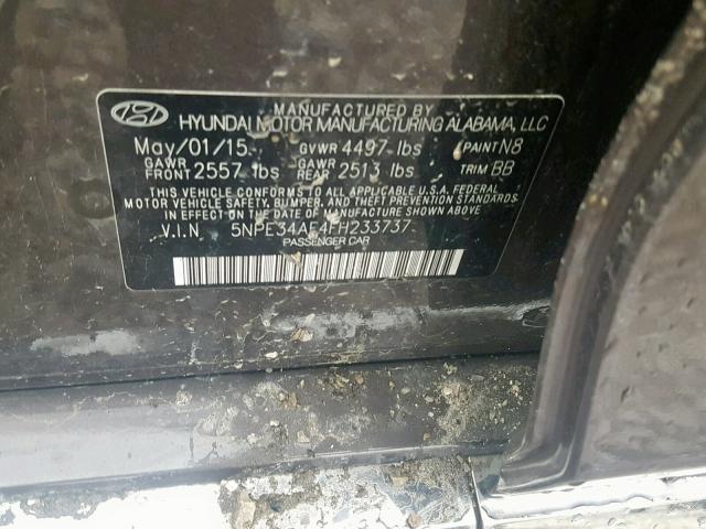 5NPE34AF4FH233737 - 2015 HYUNDAI SONATA SPO BROWN photo 10