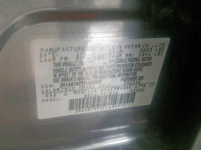 3N1AB7AP2FL634542 - 2015 NISSAN SENTRA S GRAY photo 10