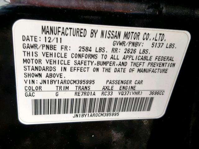 JN1BY1AR0CM395995 - 2012 INFINITI M37 X BLACK photo 10