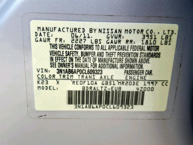 3N1AB6AP0CL609323 - 2012 NISSAN SENTRA 2.0 BLUE photo 10